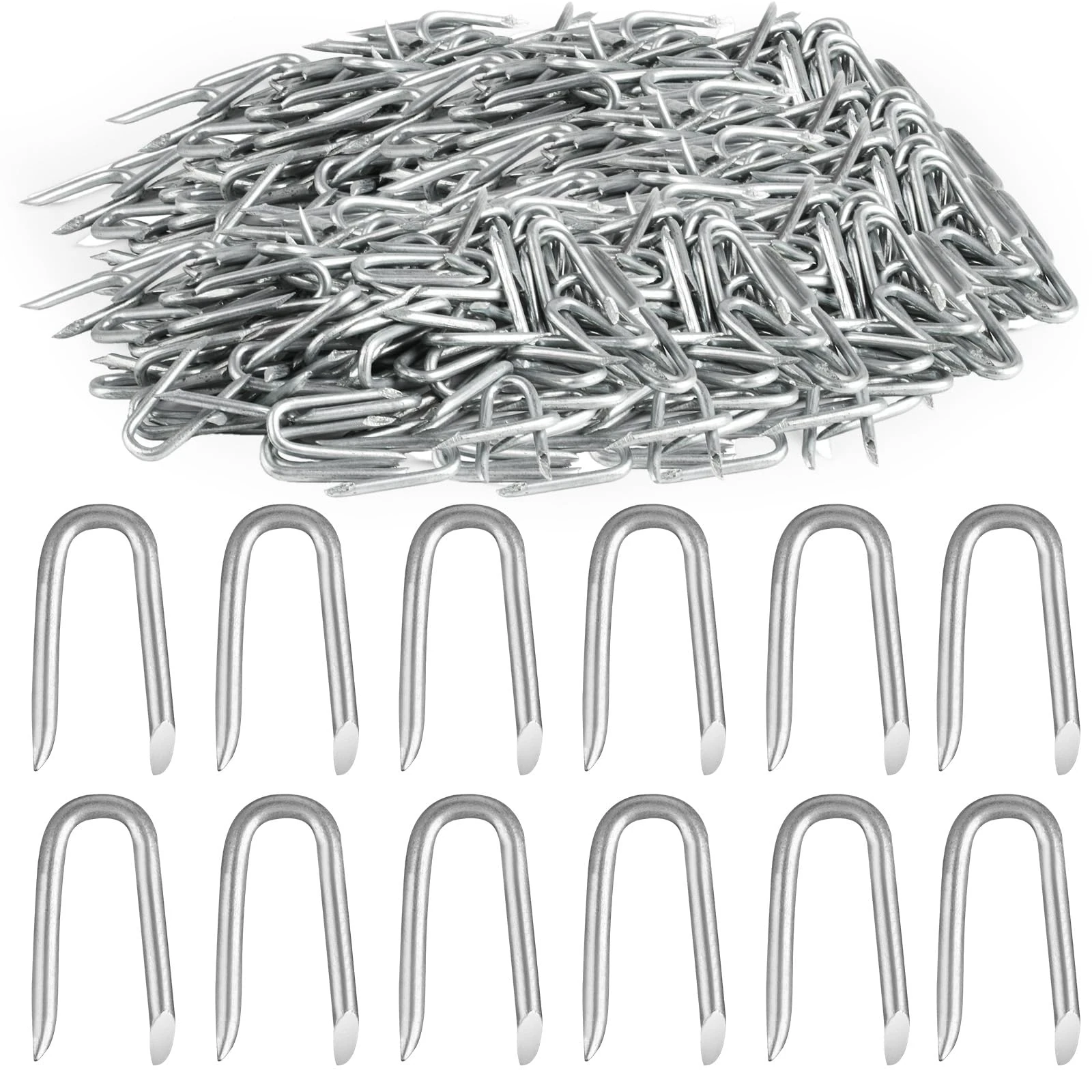 600 Pcs Galvanised U Nails for Fencing, U Shaped Nails, Steel Chicken Wire Fencing Staples, Netting, Fence for Wire Mesh Woven Fencing Garden Mesh Fasteners Nails