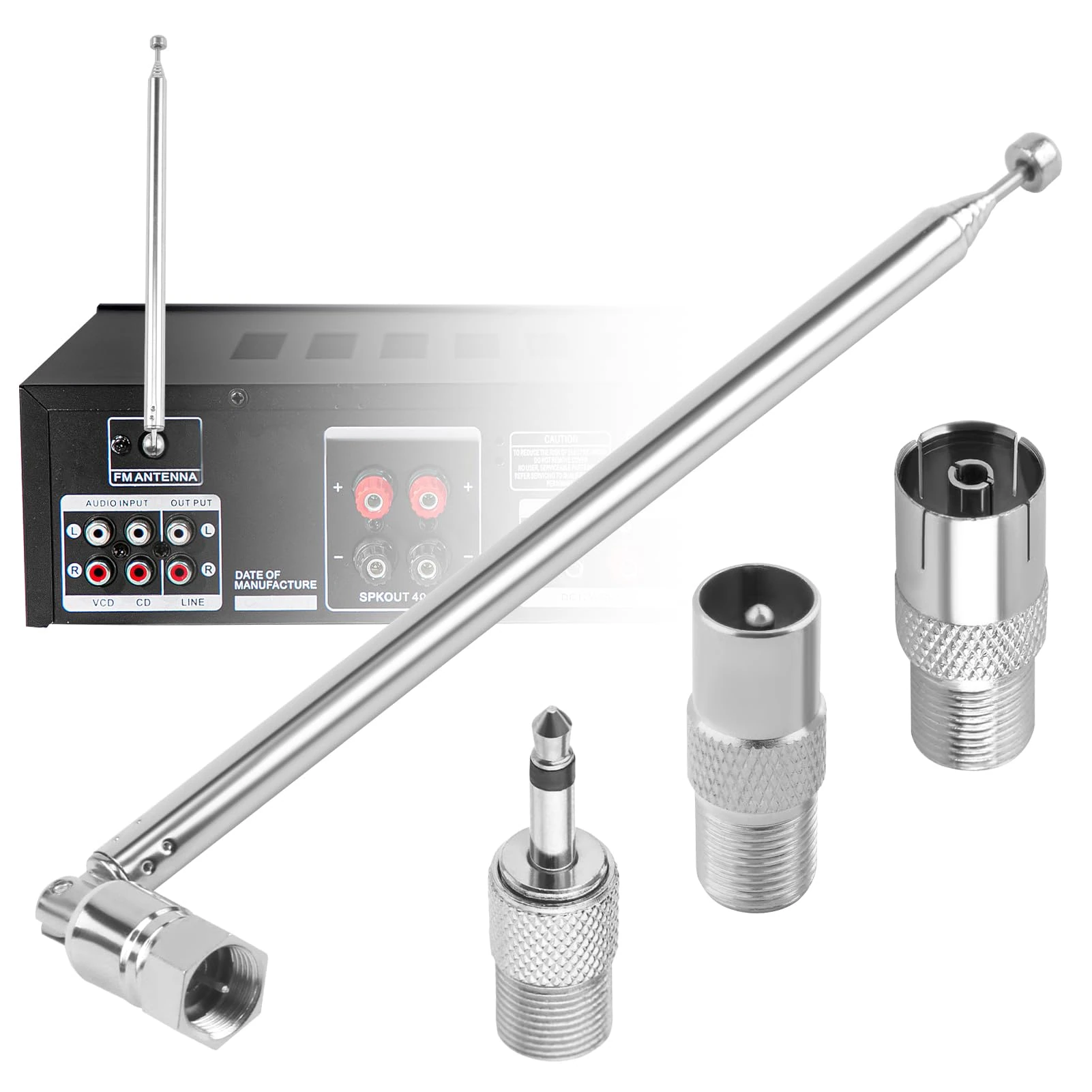 DAB FM Radio Aerial Antenna 75 Ohm Telescopic Indoor Unbal FM Aerial Metal Replacements 75cm 5-Sections F-Type 3.5mm Male Suitable for Table Top TV Radio HiFi AV Stereo Receiver Mini System