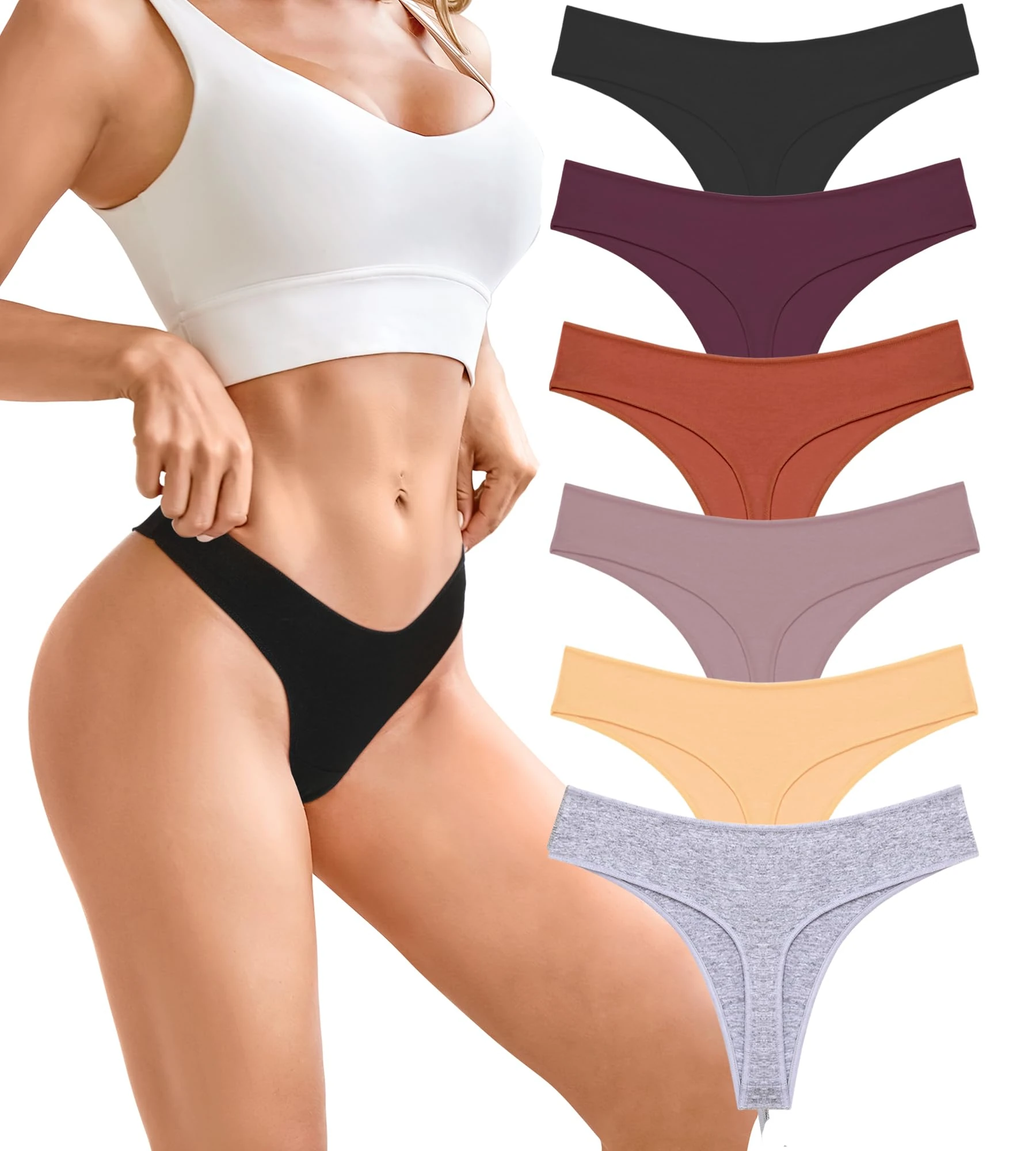 BeReady Cotton Thongs for Women Sexy Ladies Underwear Panties Hipster Bikini Breathable Knickers for Women Multipack 6