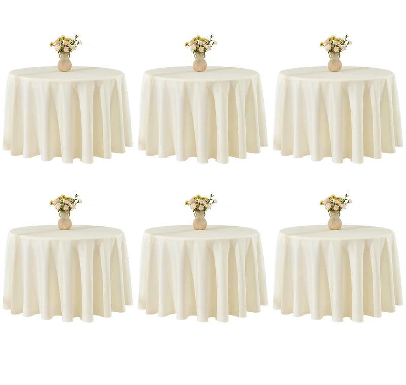 VidaFete Tablecloth 6 Pack 120inch Round Table Cloth Polyester, Ivory
