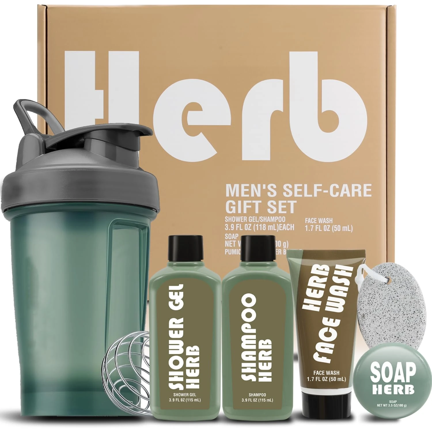 Bath and Body Gifts for Men, 6 PCS Mens Shower Gift Sets with Fresh Herbal Scent Body Wash Face Wash, Water Bottle & More, Unique Birthday Gifts for Him Fathers Day, V-Day