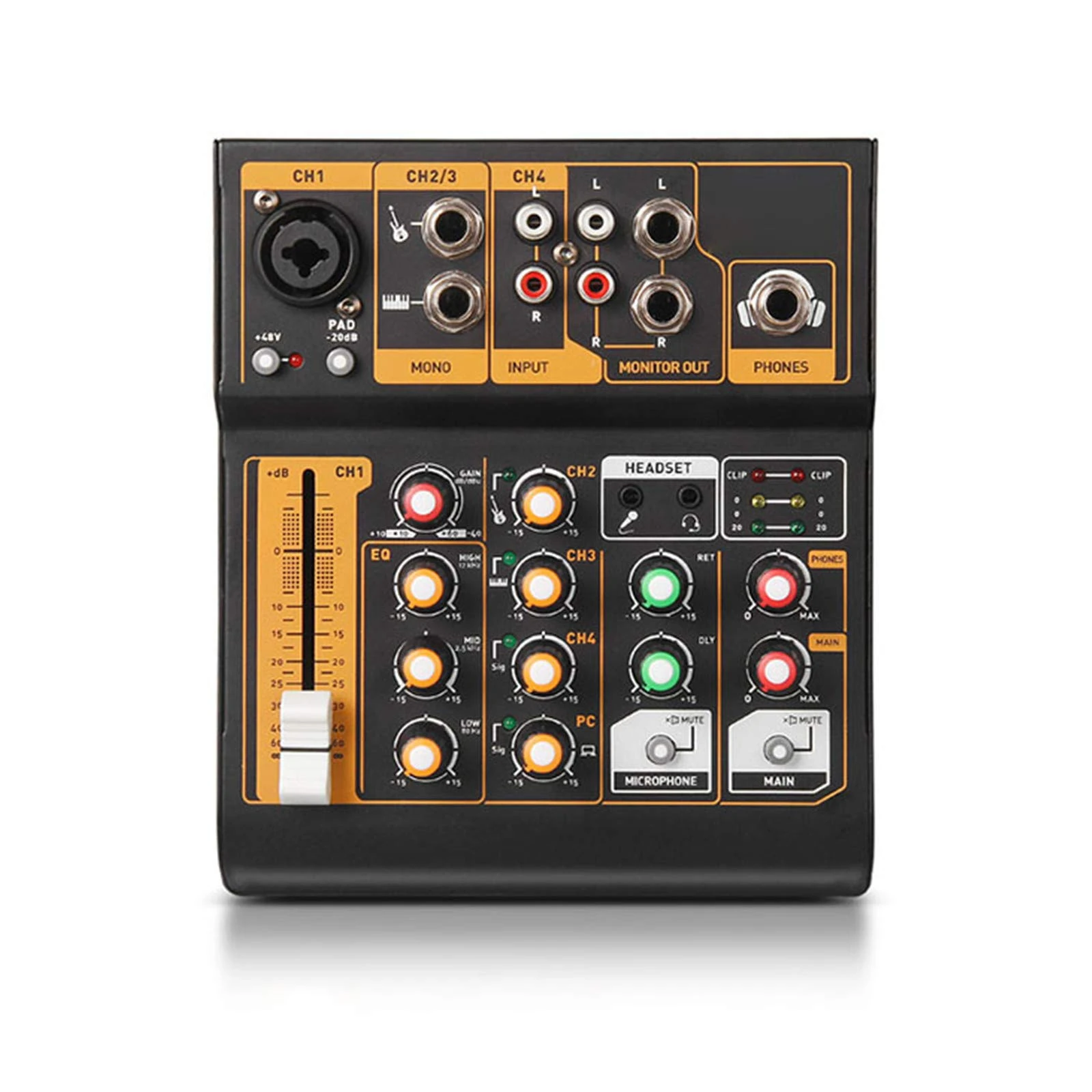 Mxxephemer Studio Mixing Desks, DJ Mixer 4-channel portable audio mixer DJ music console with with 48V phantom power for DJ Live web show Live Mixers