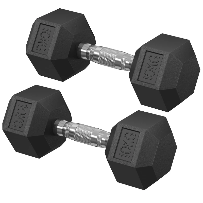 SONGMICS Dumbbell Set, Pair of Hexagonal Dumbbells, Total 20 kg, Workout, Fitness Training, Weightlifting at Home, Gym, Ink Black SYL010B01