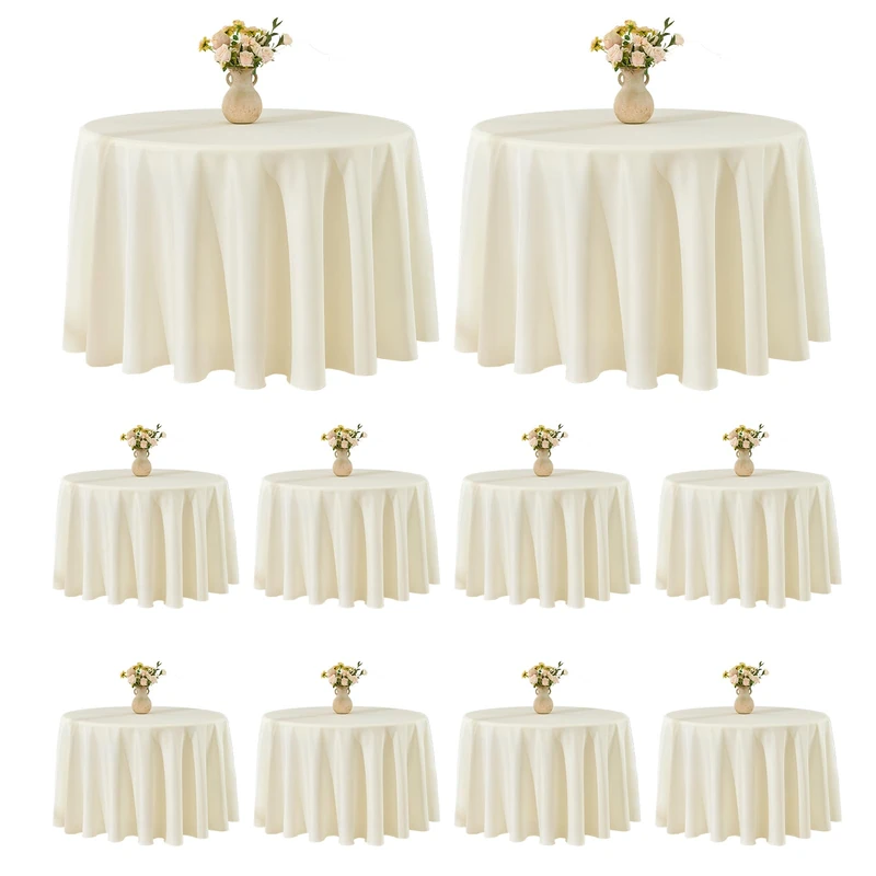 VidaFete Tablecloth 10 Pack 120inch Round Table Cloth Polyester, Ivory