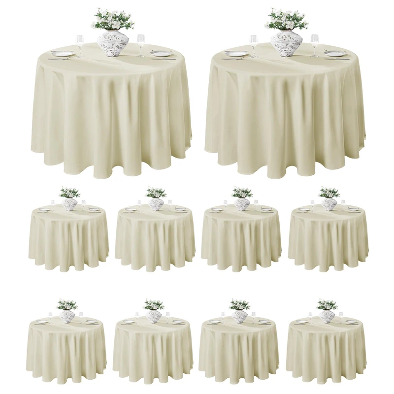 VidaFete Tablecloth 10 Pack 132inch Round Table Cloth Polyester, Stain Wrinkle Resistant Polyester Dining Table Cover for Kitchen Dinning Party Wedding Round Tabletop Buffet Decoration(Ivory)