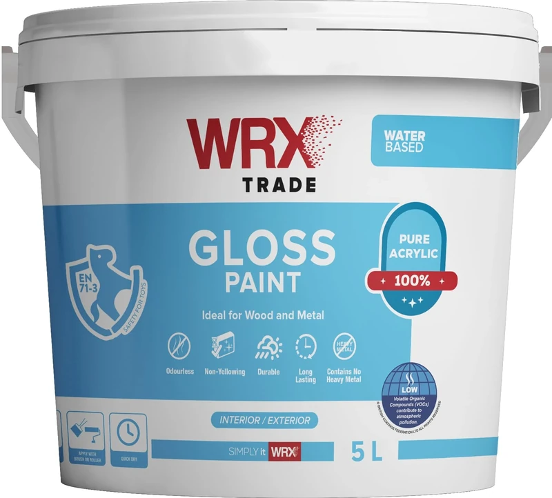 WRX Trade Gloss Paint - Water Based - Black (1000ml) (5 Liters)
