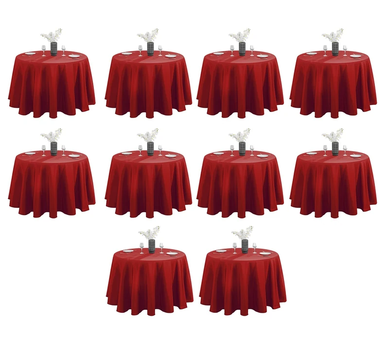VidaFete Tablecloth 10 Pack 120inch Round Table Cloth Polyester, Red