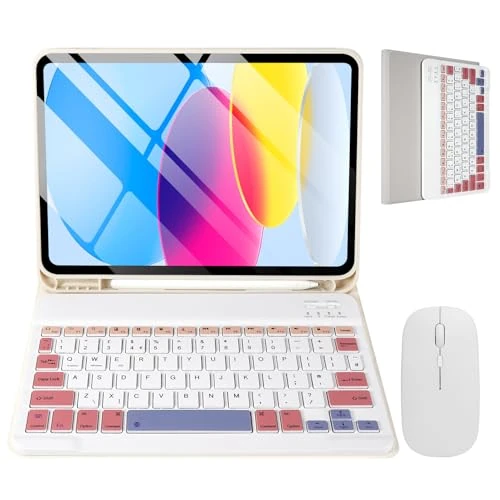 Nsyee Keyboard Case with Mouse Compatible with iPad A16 11 inch 2025 (A3354/A3355/A3356), iPad 10th Generation 10.9 inch 2022 (A2696/A2757/A2777), Detachable Bluetooth UK Layout Keyboard Mouse Set