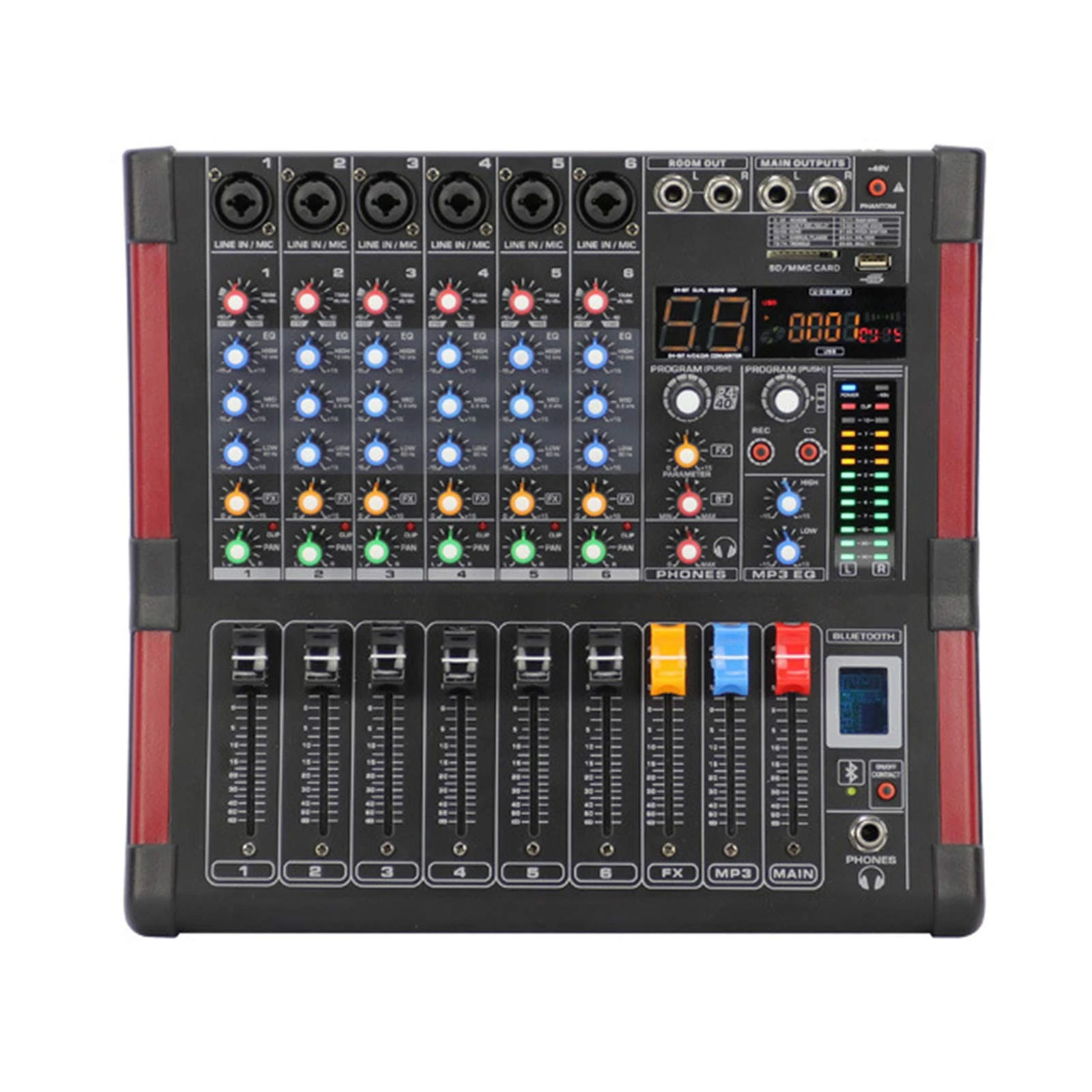 Mxxephemer Studio Mixing Desks, Live Mixers Bluetooth Record 6 Channels (Mono) 99 DSP effect USB Function Professional Audio Mixer DJ Mixer