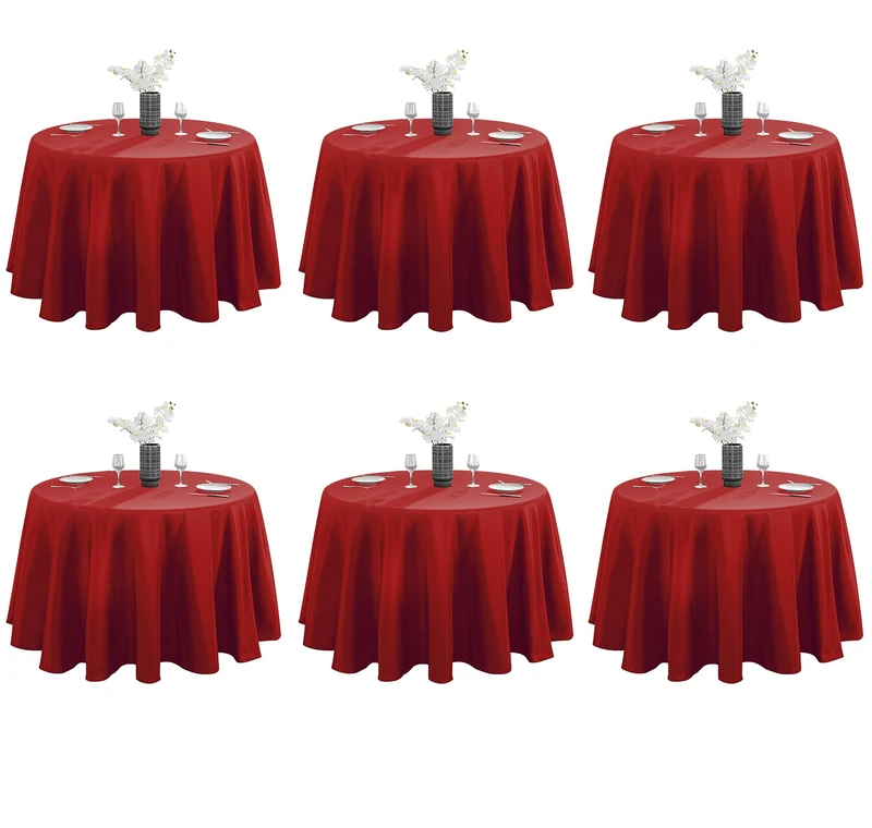 VidaFete Tablecloth 6 Pack 120inch Round Table Cloth Polyester, Red