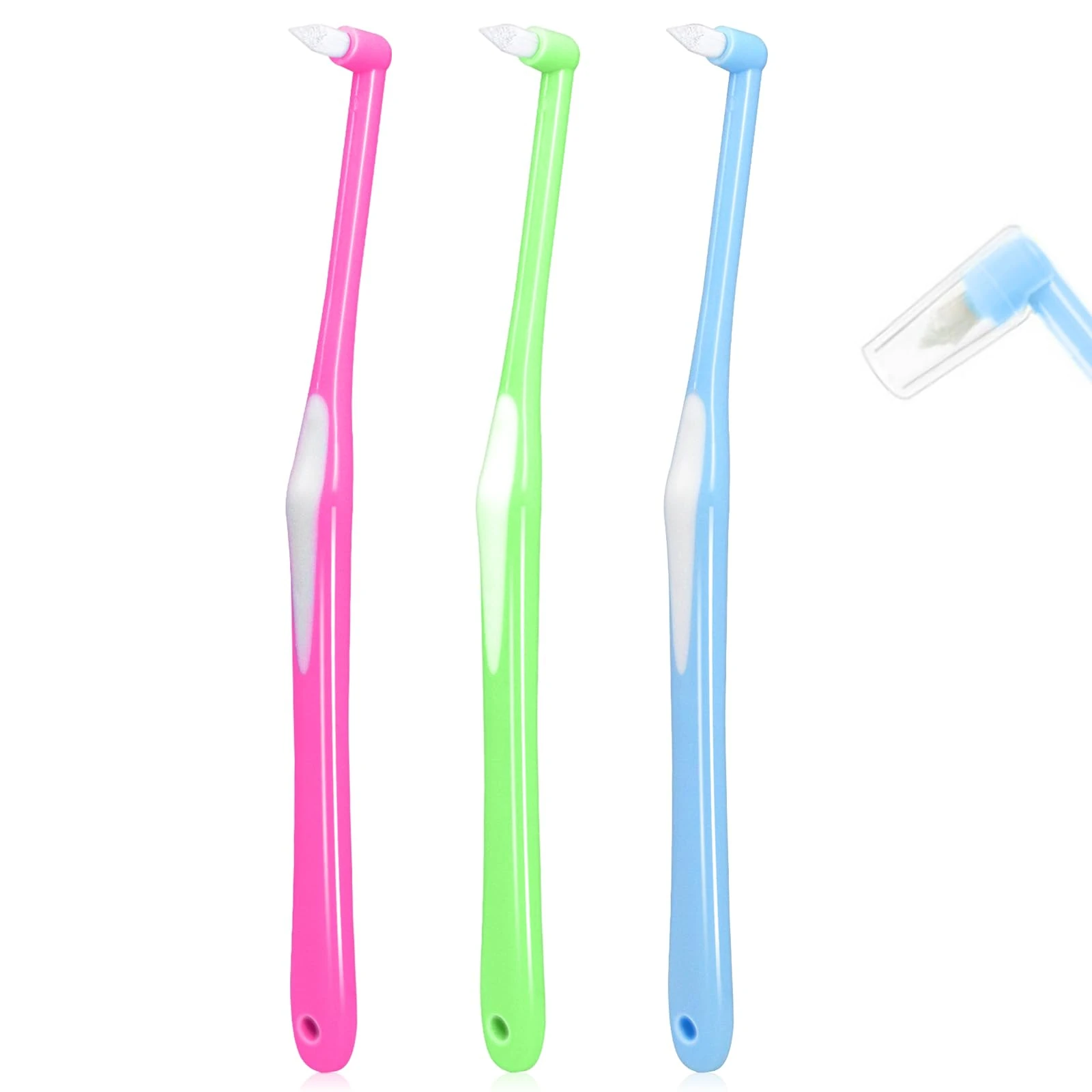 Sularpek 3 Pcs Interspace Toothbrush, Wisdom Toothbrush, Single Tufted Toothbrushes with Cover, Single Tuft Toothbrush, Small Head Toothbrush for Dental Cleaning for Sensitive Gums Deep Cleaning