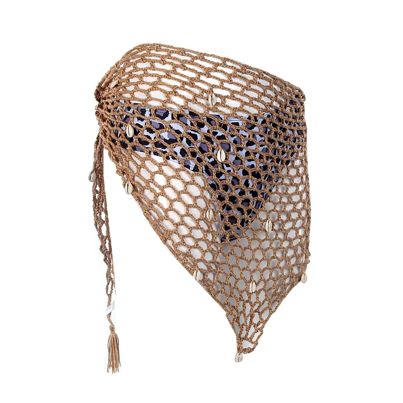 RUIWANBBY Swimwear Cover Up Women Hollow Out Crochet Shawl Sexy Fishnet Skirt Beach Swimwear Swimsuit (Khaki, One Size)