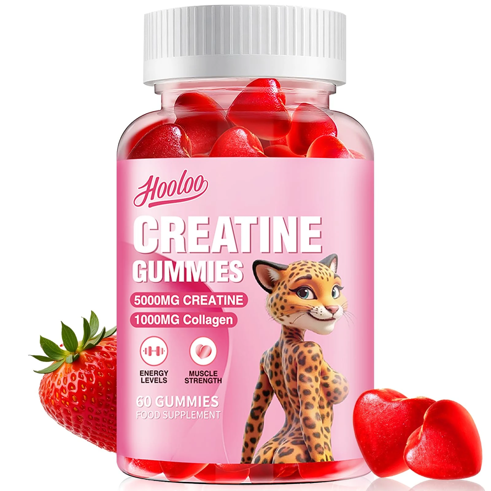 Creatine Gummies 5000mg Creatine Monohydrate with 1000mg Collagen (1 Month Supply) for Men & Women, Vegan & Sugar-Free, Easy Pre/Post Workout Gym Support for Performance and Muscle Power (60 Count)