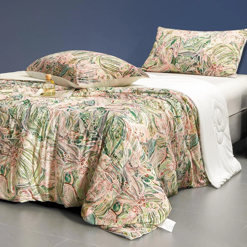 LLanCL Floral Print Cooling Blankets for Hot Sleepers - Cool Like Ice Cream Blanket for Summer, Lightweight Double-Sided Cooling Comforter Quilt (Queen Size 90" x 90" Green Pink)