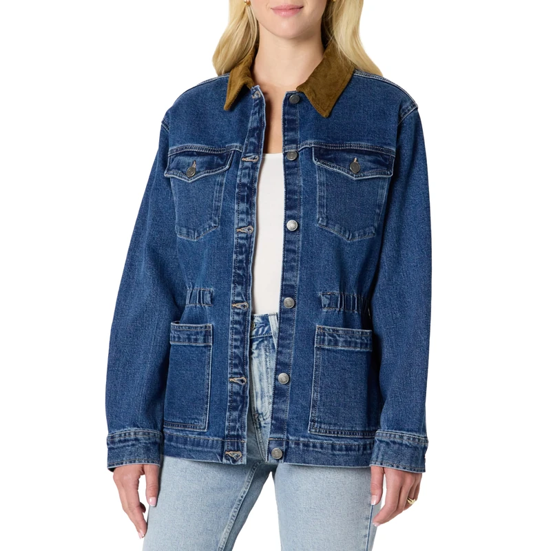 Amazon Essentials Women's Regular-Fit Low Stretch Denim Cinched Waist Barn Jacket, Medium Blue Vintage, XXL