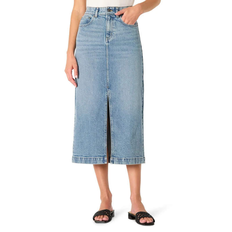 Amazon Essentials Women's Regular-Fit High-Rise Long Jean Skirt, Authentic Medium Wash, 14