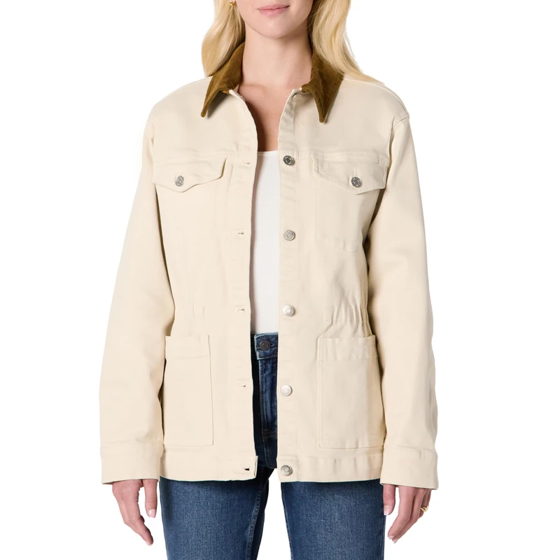 Amazon Essentials Women's Regular-Fit Low Stretch Denim Cinched Waist Barn Jacket, Ecru, XXL