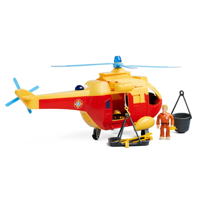 Simba Fireman Sam Helicopter Wallaby II Update, Automatic Rotor, Light, Sound, Winch, Tom Figure, Accessories, 34 cm, from 3 Years