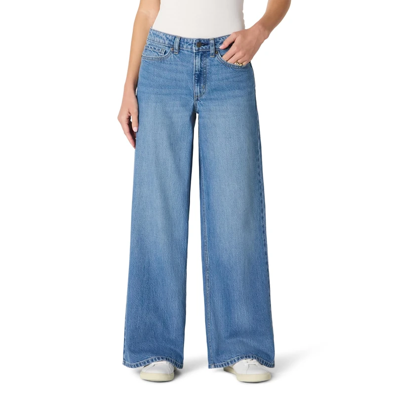 Amazon Essentials Women's Ultra-Soft Mid-Rise Wide Leg Jeans, Slate Blue Wash, 12-14