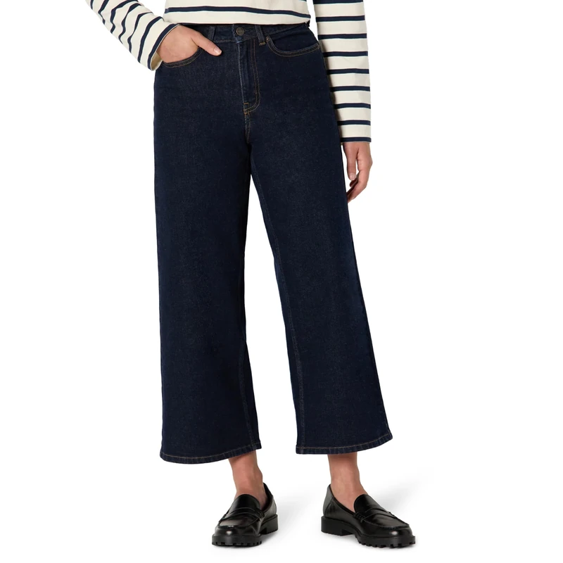 Amazon Essentials Women's Low-Stretch High-Rise Wide-Leg Jeans, Rinse, 12-14