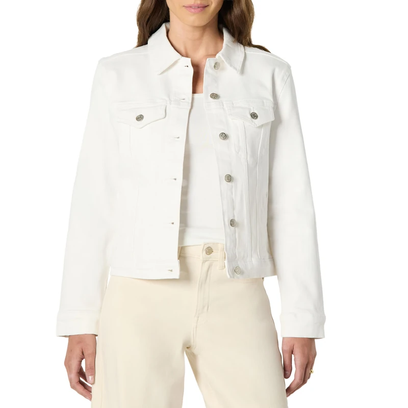 Amazon Essentials Women's Regular-Fit Low Stretch Denim Button-Front Trucker Jacket, White, XXL