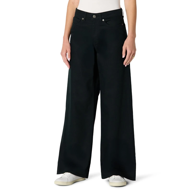 Amazon Essentials Women's Ultra-Soft Mid-Rise Wide Leg Jeans, Black, 12-14
