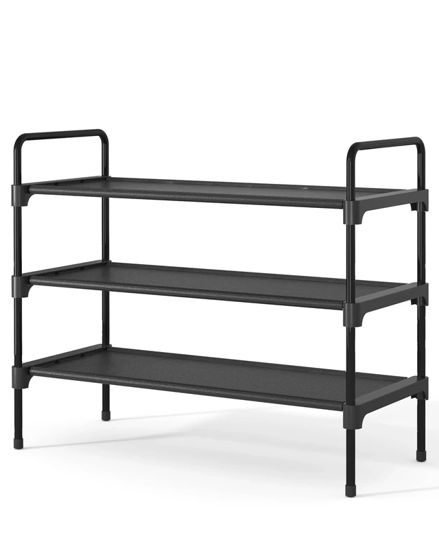Kitsure Shoe Rack for Closet, Sturdy Shoe Storage for Entryway, Space-Saving Shoe Rack Small and Shoe Shelf, 70.0 cm Wide - 3 Tiers, Black