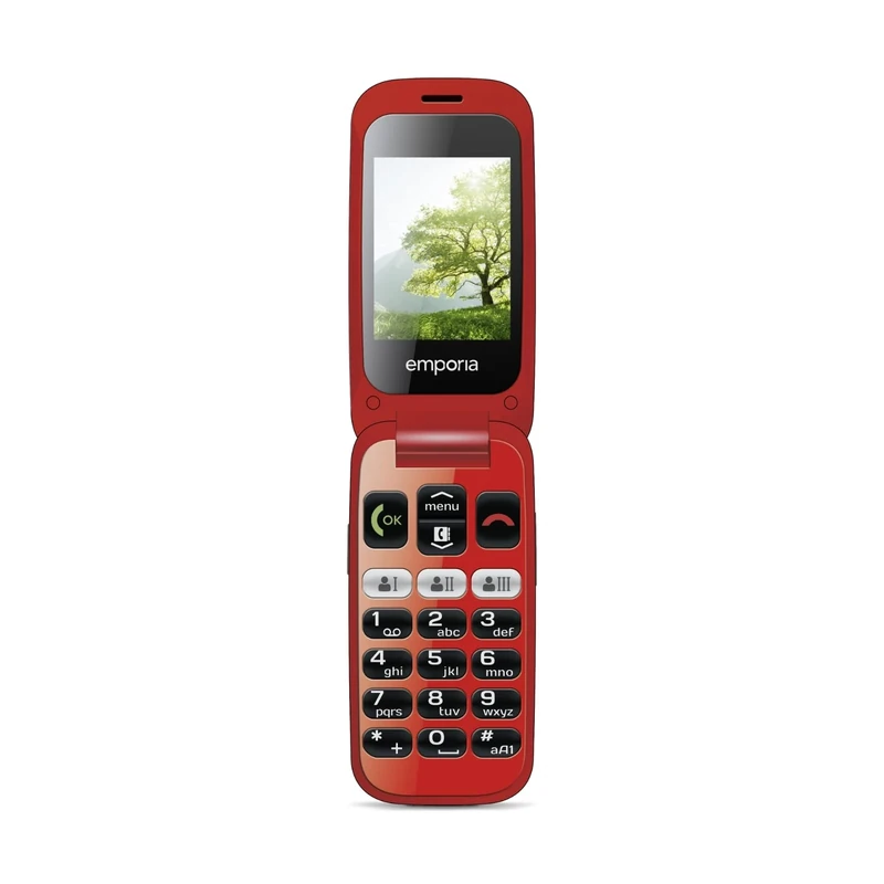 emporiaONE V200_001, Flip mobile phone for seniors, 1.77", 2 MP, Extra large keys, Emergency button, Hearing aid compatible (M4/T4), With charging station, Black/Red