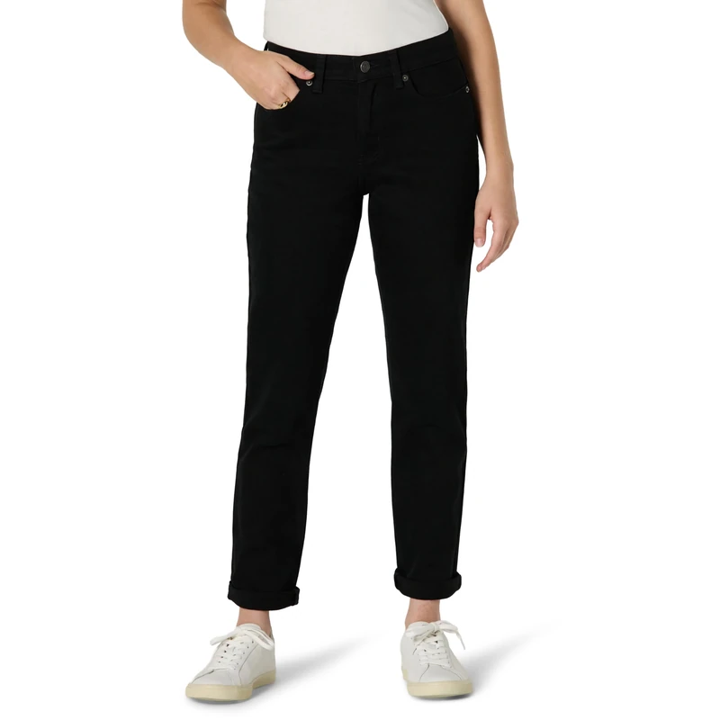 Amazon Essentials Women's Low-Stretch Mid-Rise Boyfriend Crop Jeans, Black, 12-14
