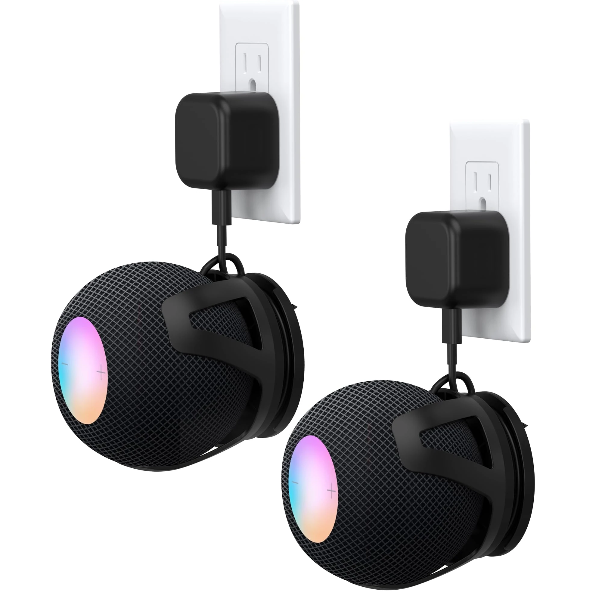 HomeMount Wall Mount Compatible with HomePod Mini - Self Adhesive or Drilling, Perfect Cord Management, Space-Saving Holder and Stand for HomePod Mini (2 Pack-Black)