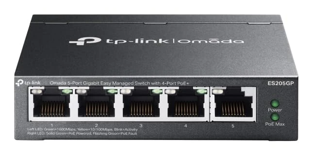 TP-link ES205G Omada 5-Port RJ45 Gigabit Switch Splitter, Easy Managed, Plug and Play, Fanless, Metal case, Desktop or Wall Mount