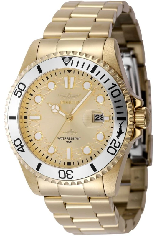 Invicta Pro Diver 48375 Men's Watch - Waterproof - Analogue - Quartz Movement - Stainless Steel with Gold dial - 43mm