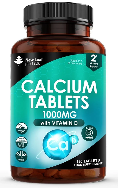 Calcium and Vitamin D3 Tablets - Calcium Supplement - 120 High Strength Tablets with Vitamin D3 - Made in The UK by New Leaf Bone & Muscle Health
