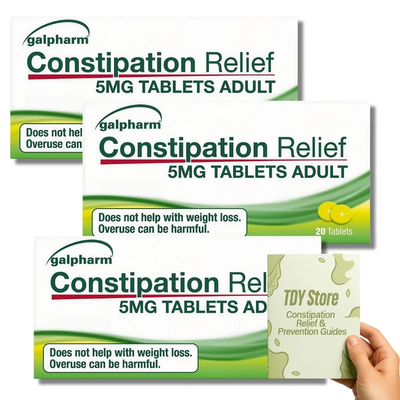 Constipation Relief 5mg Tablets Adult - 20 Per Pack - TDY Bundle Including Constipation Relielf & Prevention Guides + Stool Chart & Recording - Digestive Support - Packaging May Vary