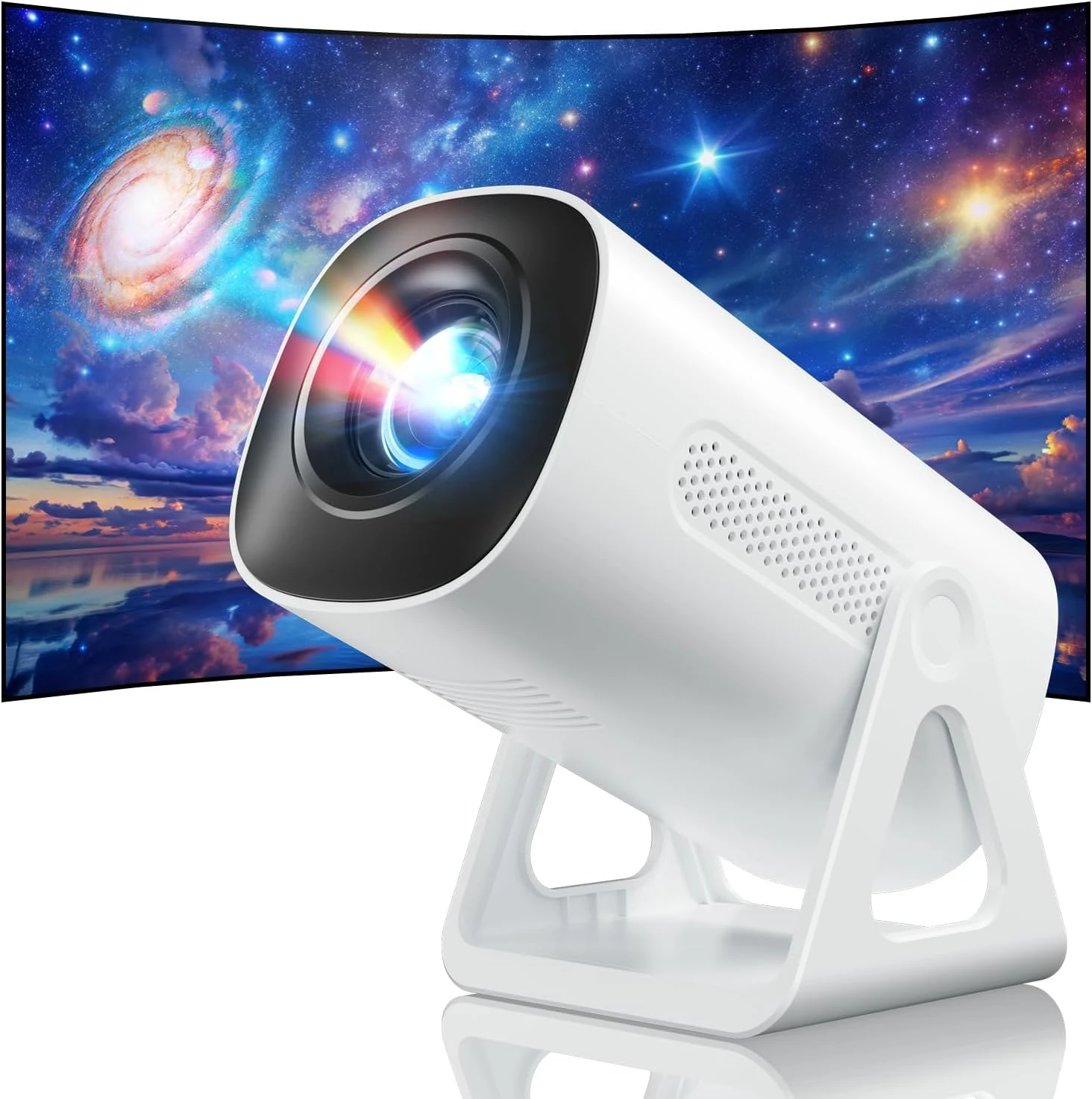 [2025 Upgraded & Android 11.0] Mini Projector Portable with WiFi and Bluetooth, 4K 1080P Support, 270°Adjustable Stand Home Theater Star Projector for Phone/PS5/HDMI/TV Stick/USB/PC