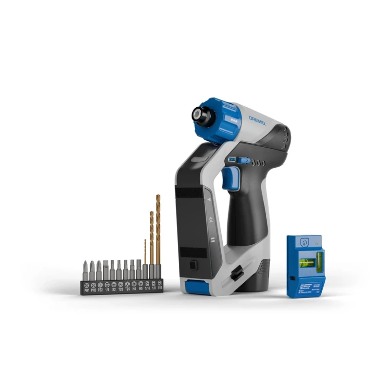 Dremel Blueprint 12V 3-in-1 Cordless Drill with Integrated Stud Detector, Laser and Removable Bubble Level, 9 Screw bits, 1 Multi-Material Drill.