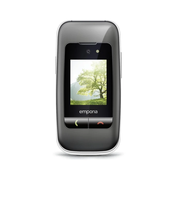 emporiaONE, Senior Phone, Flip Phone Without Subscription, Mobile with Emergency Button, 2.4 Inch Display, Space Grey/Silver