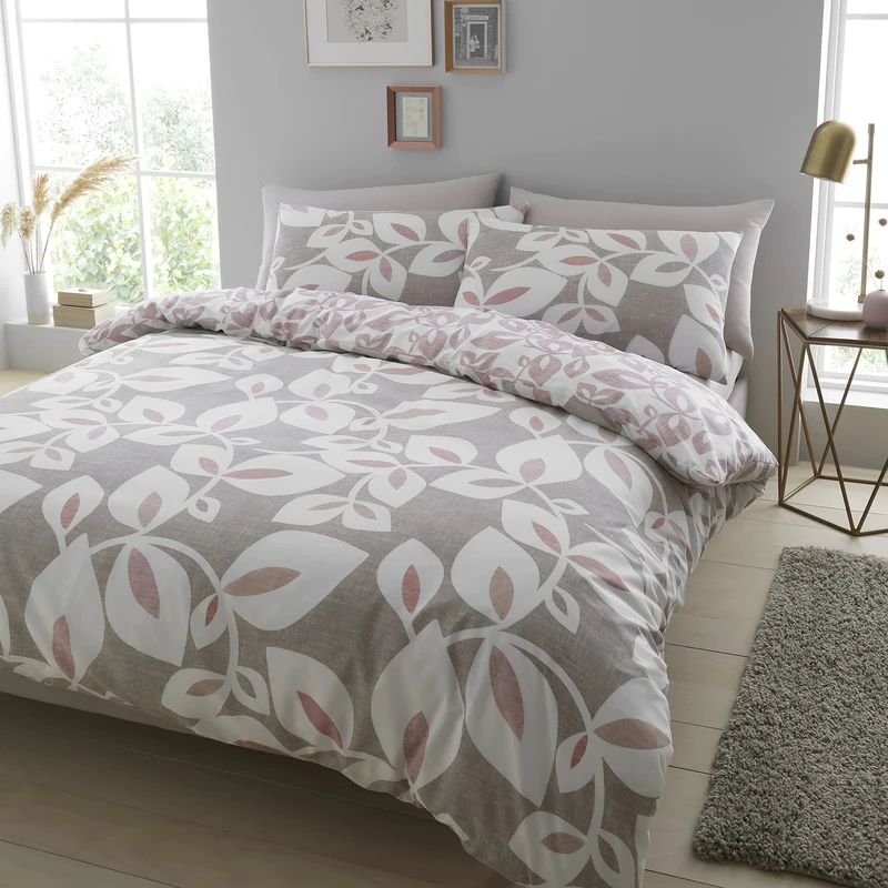 Catherine Lansfield Ingla Leaf Bush Duvet Cover Set 160 x 220 + 50 x 80 cm and Fitted Sheet 90 x 200 cm