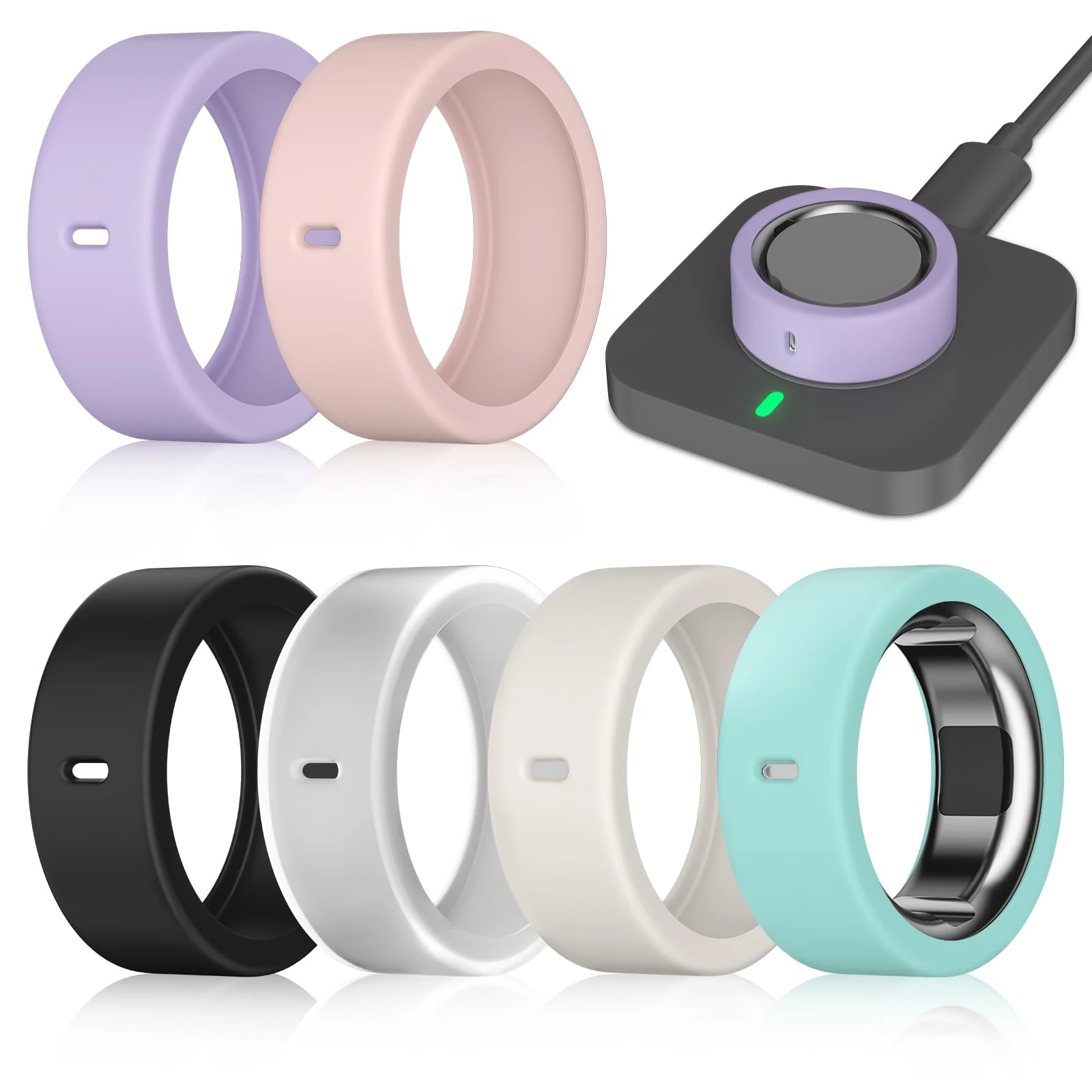 6 Pack Rings Cover Compatible with Oura Ring Gen 4/4 Ceramic/Gen 3/Ultrahuman Ring, Surport Charging with Cover on, Anti-Scratch Elastic Silicone Rings Protector Case for Men Women Working Out Gym