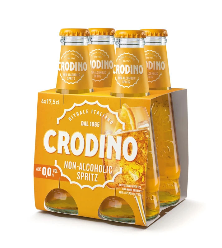 Crodino Spritz 0.0% (4 x 175ml) - The sparkling and golden non-alcoholic aperitivo with a unique, bittersweet flavour.