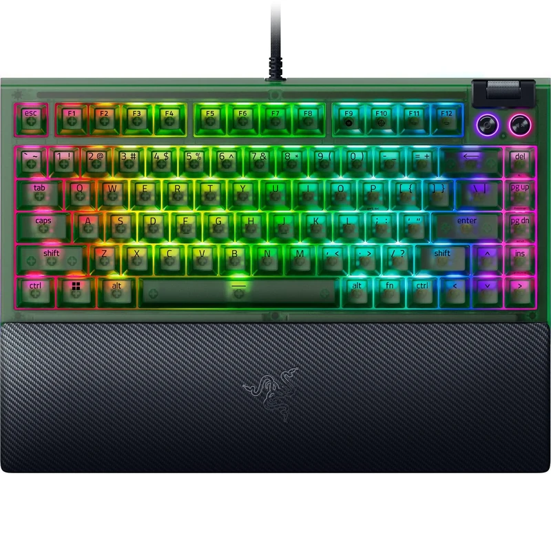 Razer BlackWidow V4 75% Phantom Green Editon - Hot-swappable Mechanical Gaming Keyboard (Orange Tactile Switches, media roller with 2 dedicated media buttons) US Layout | Phantom Green