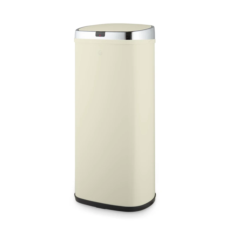 Swan Townhouse Square Sensor Bin with Hands-Free Opening Using Motion Sensor Technology, Bin Liner Retainer Ring, Steel Body, Large 50L Capacity, Cream