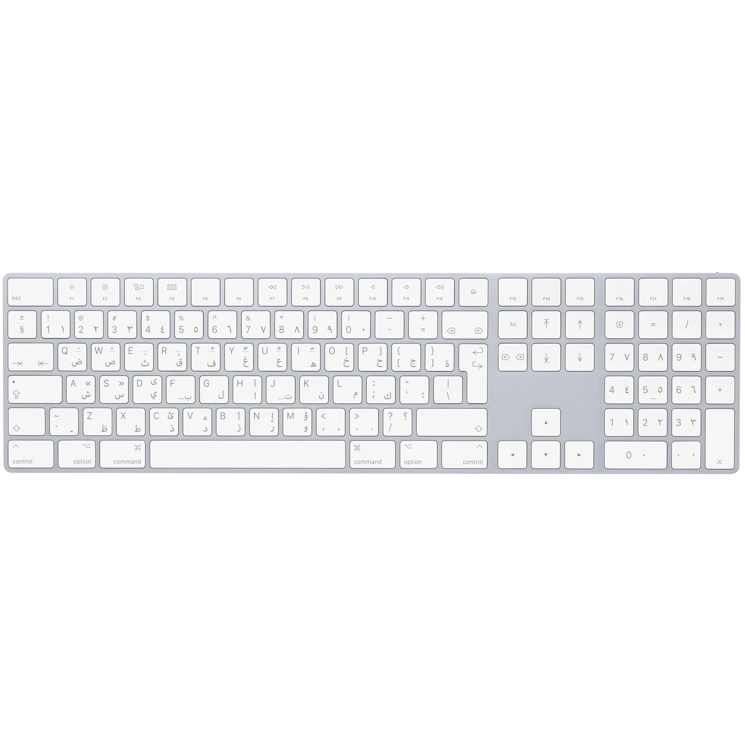 Apple Magic Keyboard with Numeric Keypad: Bluetooth®, rechargeable. Works with Mac, iPad or iPhone; Arabic, Silver
