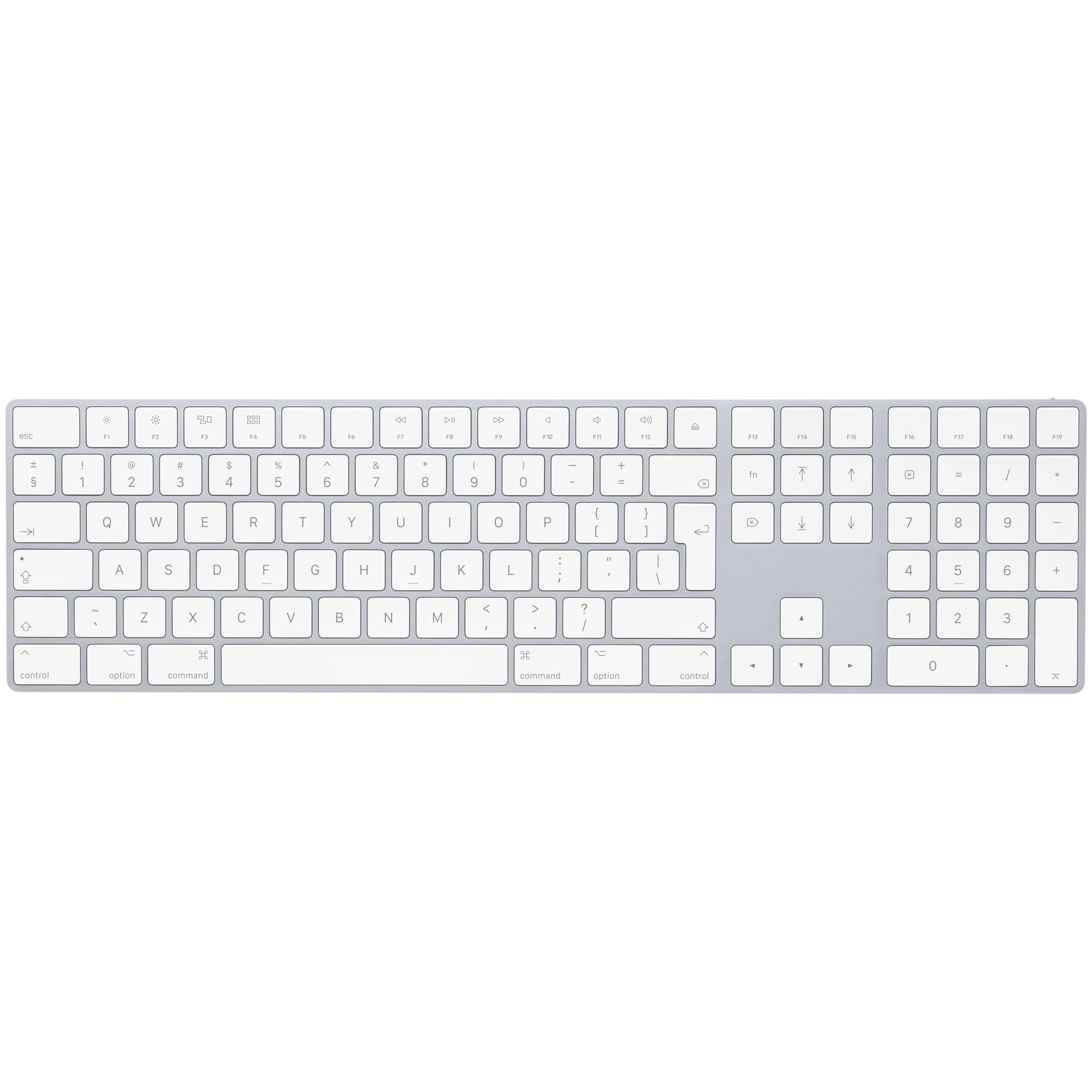 Apple Magic Keyboard with Numeric Keypad: Bluetooth®, rechargeable. Works with Mac, iPad or iPhone; International English, Silver