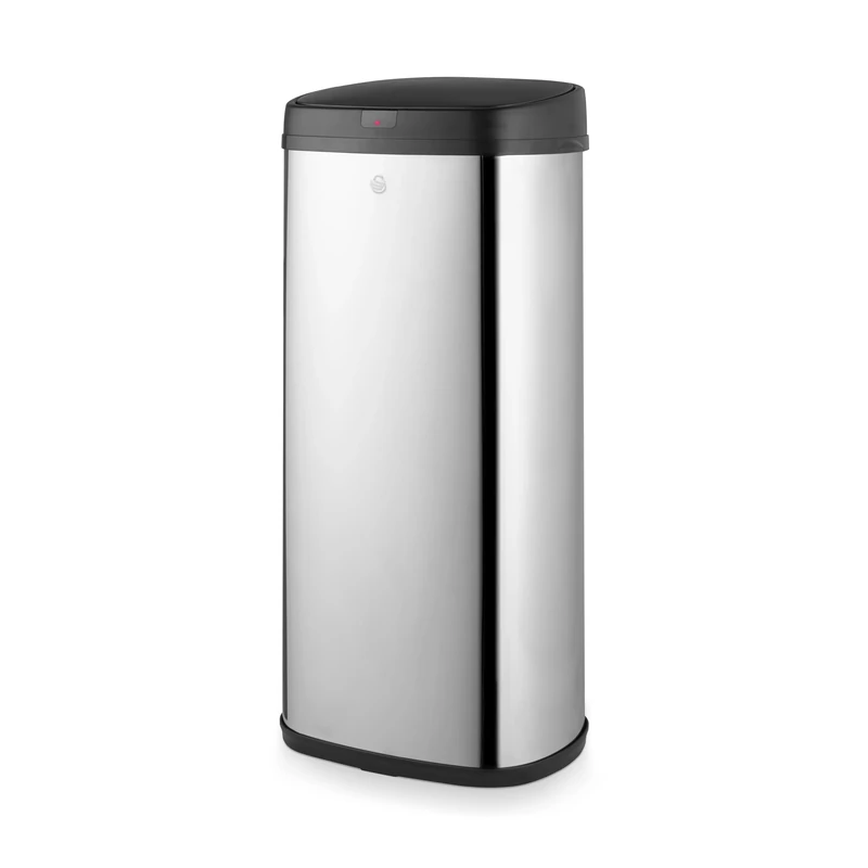 Swan Townhouse Square Sensor Bin with Hands-Free Opening Using Motion Sensor Technology, Bin Liner Retainer Ring, Steel Body, Large 50L Capacity, Stainless Steel