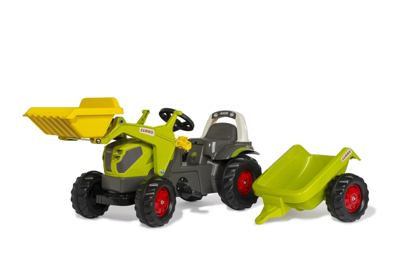 Rolly Toys rollyKid Claas Axos 240 Pedal Tractor with Trailer + Front Loader (for Children from 2.5-5 Years, Adjustable Chain Tension, Rear Coupling) 02 516 9