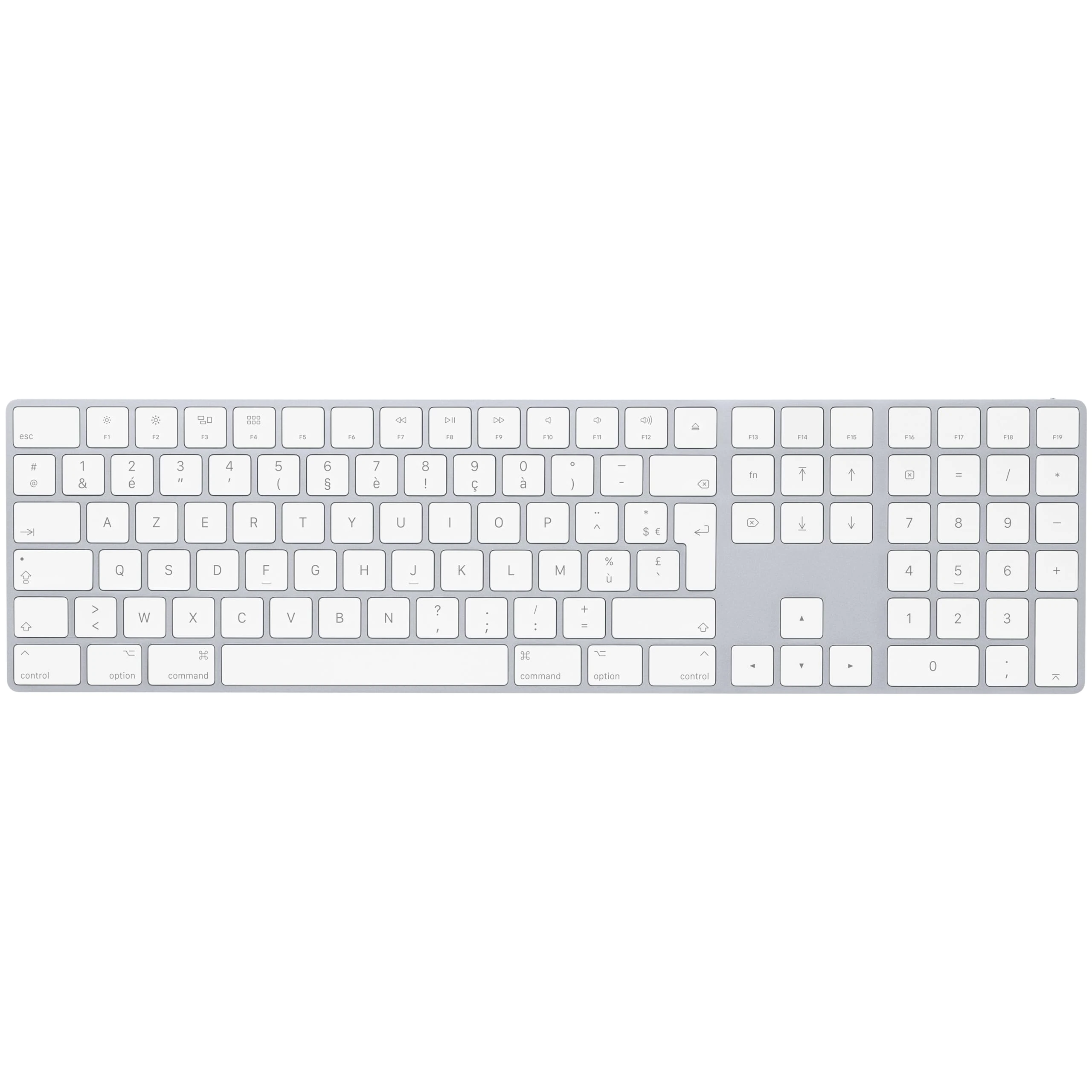 Apple Magic Keyboard with Numeric Keypad: Bluetooth®, rechargeable. Works with Mac, iPad or iPhone; French, Silver