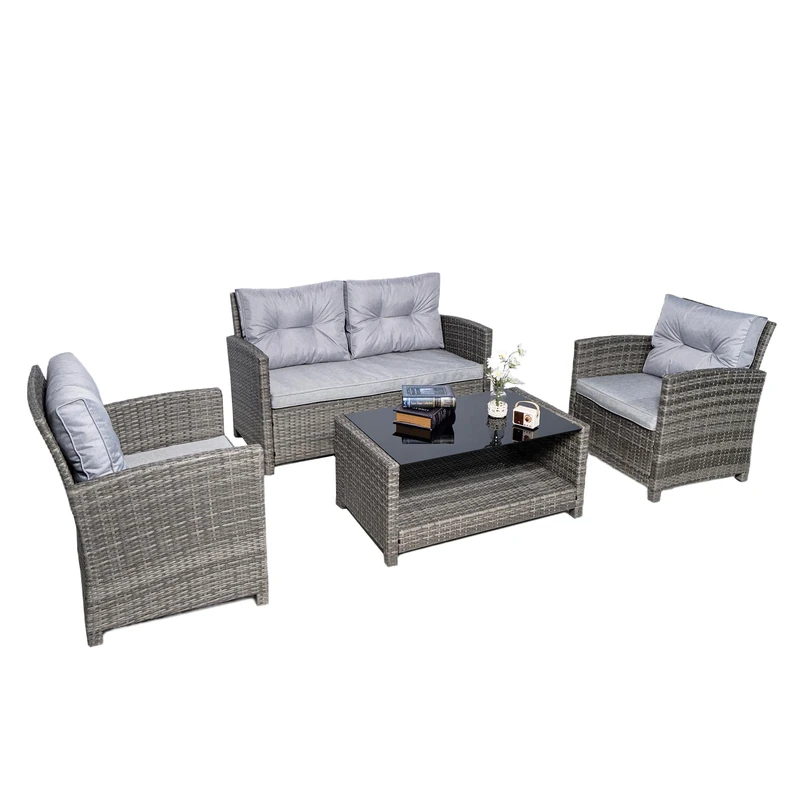 Vinci Rattan Garden Sofa Set Table & Armchairs – Outdoor Patio Furniture