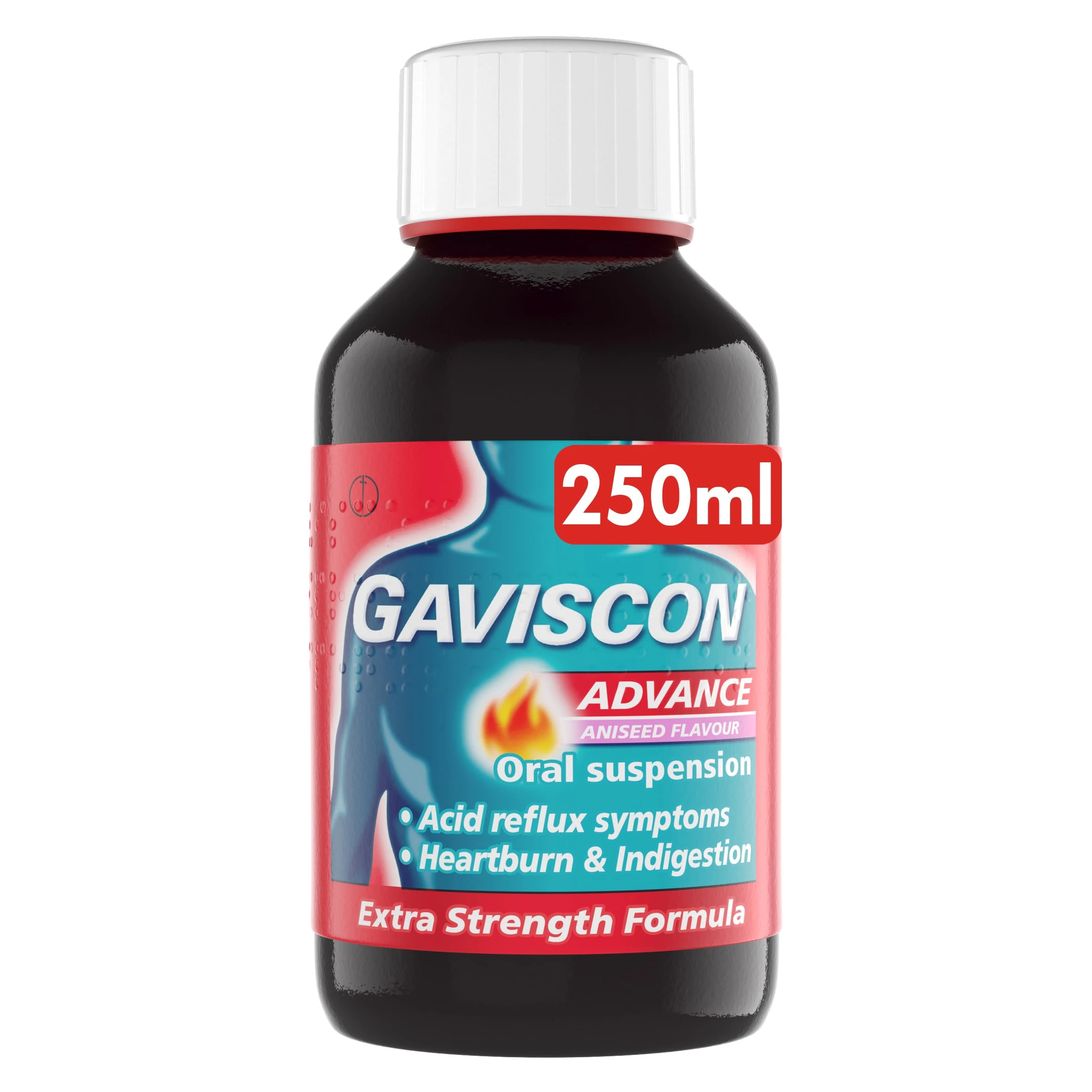 Gaviscon Advance Aniseed Liquid 250ml - Advanced Formula, Fast Heartburn & Indigestion Relief, Convenient Sachets, Antacids for Effective Digestion, Nausea Aid.
