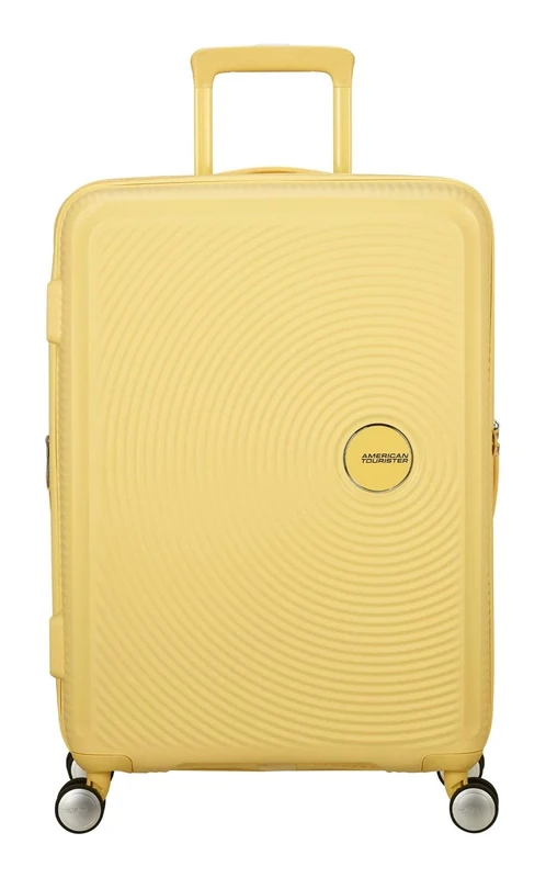 American Tourister Soundbox - Hard Shell Suitcase Medium, 67 cm - Trolley Suitcase with 4 Wheels, TSA Lock, Expandable & Light, 71.5/81L, Pastel Yellow (Pastel Yellow)